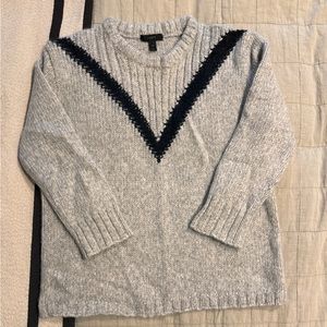 Grey J Crew Alpaca/Wool Sweater with Navy Detail